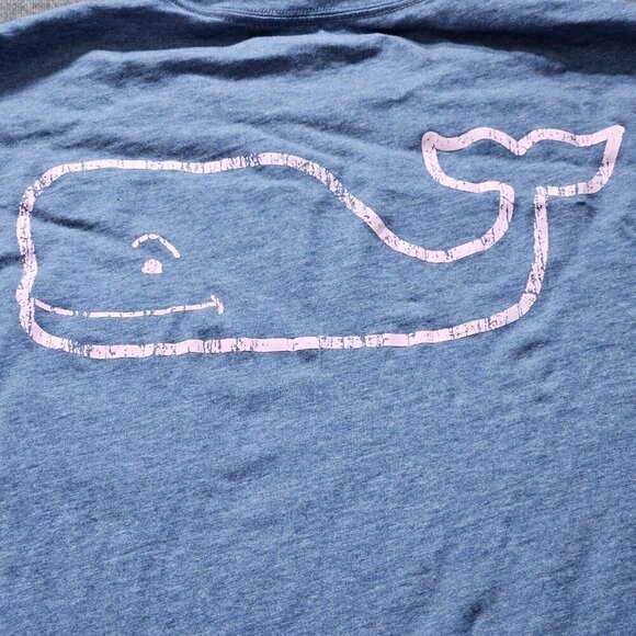 Vineyard Vines T Shirt Mens M Blue Pink Whale Print LS Preppy Pocket 1V0923 FLAW - Picture 12 of 14